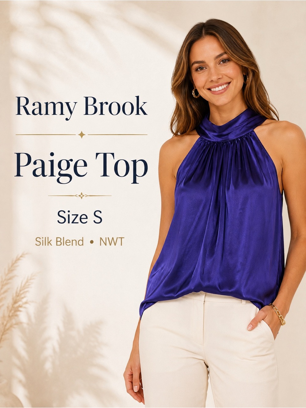 Ramy Brook Paige Silk Halter Top Purple Size S NWT